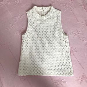 J. Crew White High Neck Sleeveless Eyelet Top